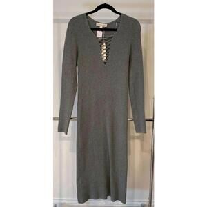 Lovestitch Women's Ribbed Knit Midi Dress - Size L - Gray